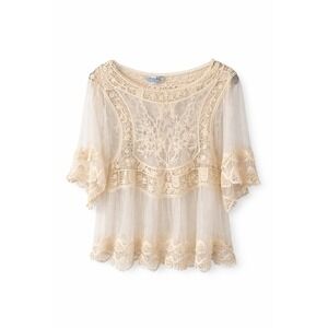 Rebellion Again Lace Top Women's Small Cream Crochet Mesh Boho Festival Blouse